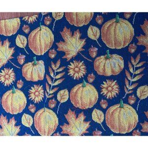 Fall Pumpkin & Leaves Tapestry Table Runner 12x70 Vibrant Harvest Decor Blue/Ora